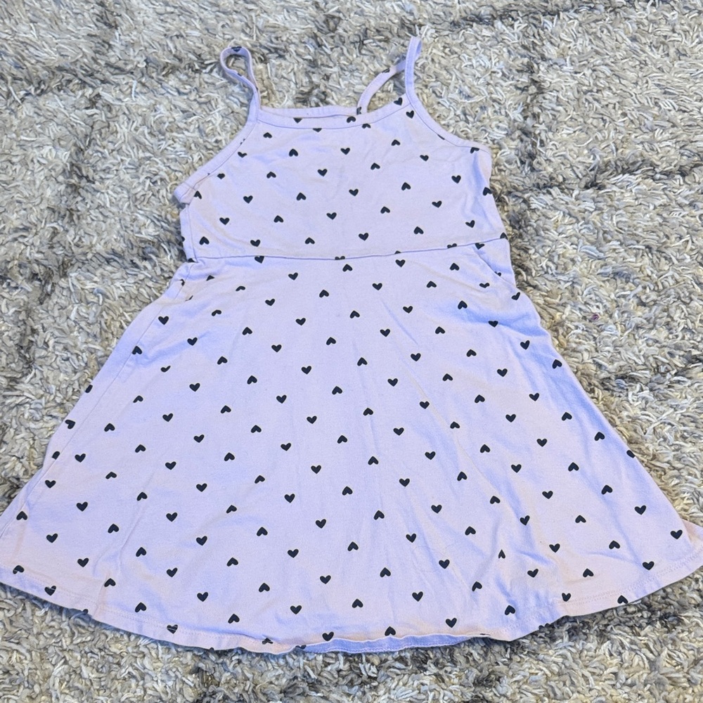 Heart Patterned Kids Dress - Purple and Black